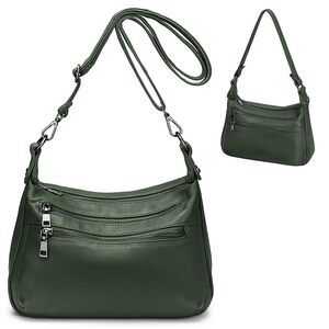 9242 Real Leather Shoulder Bag Medium Size Handbag Purse with Multiple Zip